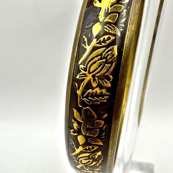 Brass Floral Bangle Retro Bracelet Flowers Heart Cutout Boho Casual Jewelry - Picture 7 of 8